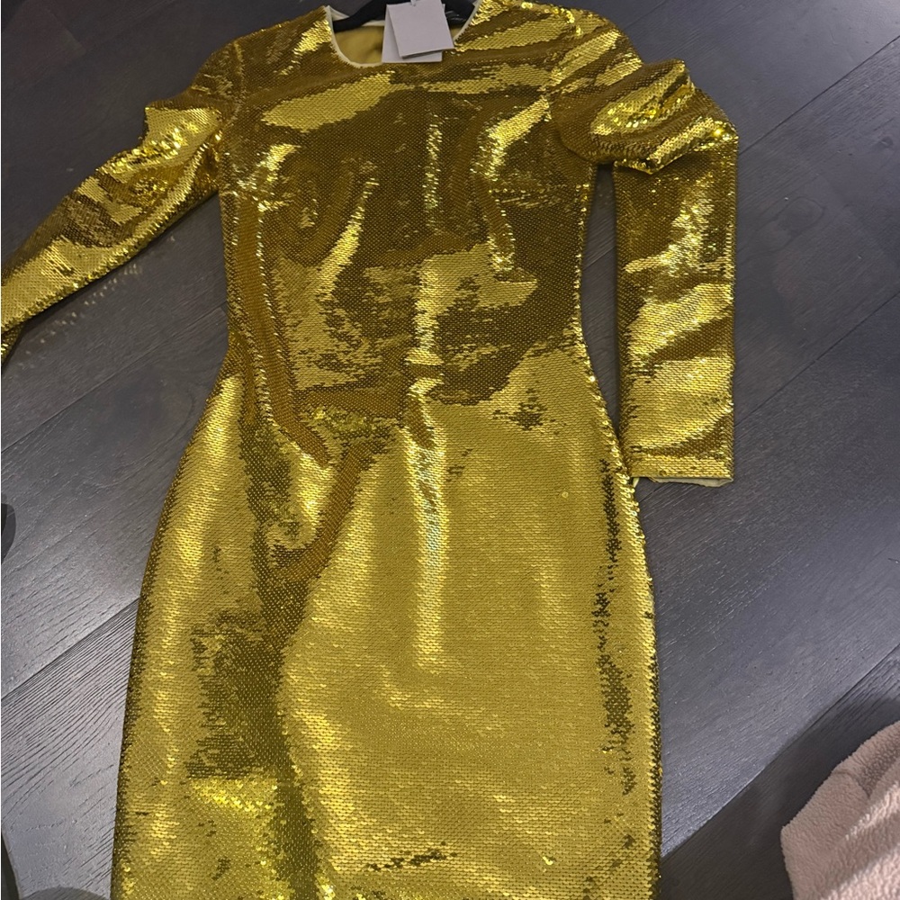 Tom Ford Gold Sequin Long-Sleeve Mini Dress